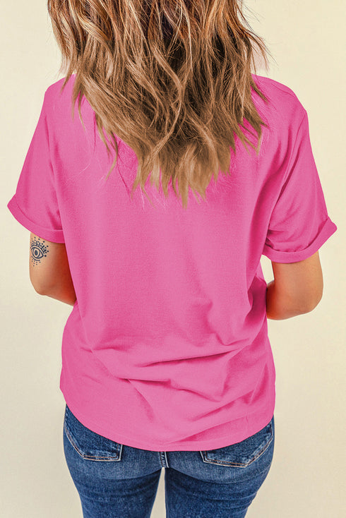 Soft Stretch Solid Crew Neck Rolled Cuff Relaxed Tee